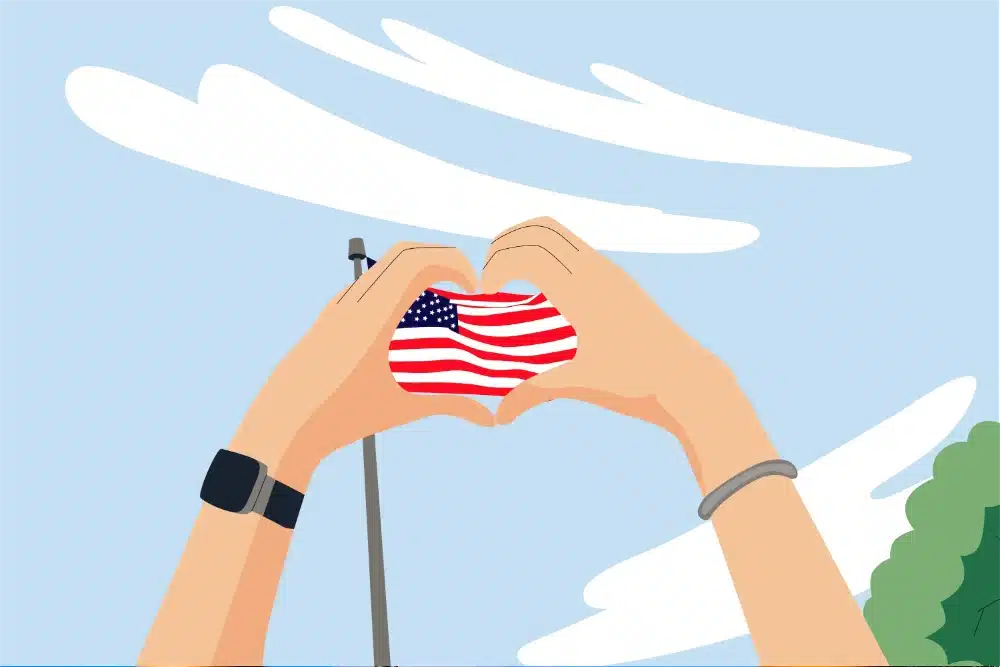 Illustration : mains formant un cœur autour d'un drapeau américain